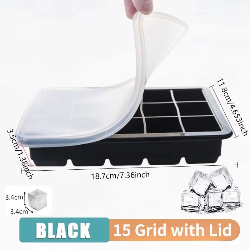 New 15 Grid Silicone Ice Cube Molds Big Tray Mold Ice Cube Maker Reusable Durable Bar Pub Whiskey Cocktail Ice Block Maker Model