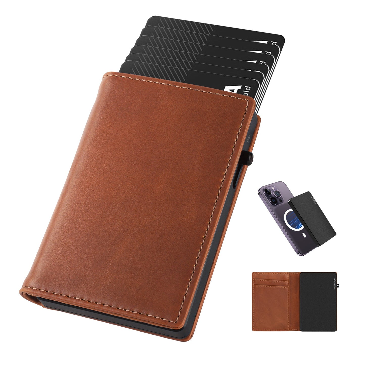 TOYFID Aluminum Alloy Wallet With Genuine Leather Cover Men's Billfolds