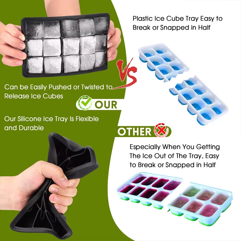 New 15 Grid Silicone Ice Cube Molds Big Tray Mold Ice Cube Maker Reusable Durable Bar Pub Whiskey Cocktail Ice Block Maker Model