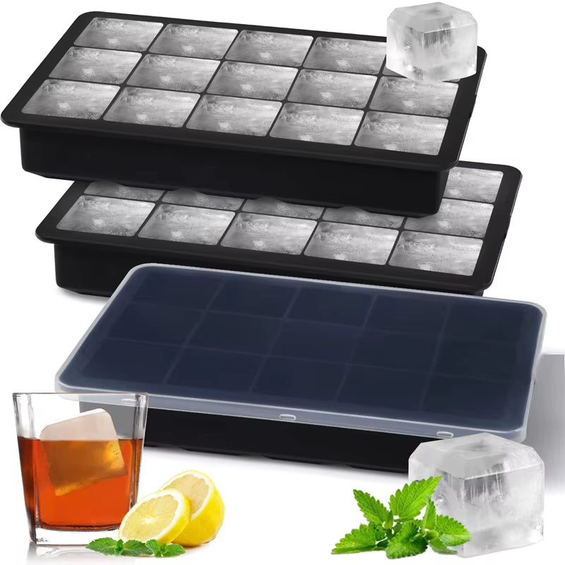 New 15 Grid Silicone Ice Cube Molds Big Tray Mold Ice Cube Maker Reusable Durable Bar Pub Whiskey Cocktail Ice Block Maker Model
